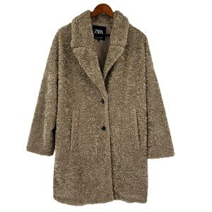 ZARA TEDDY FLEECE OVERSIZE PEACOAT TAN SZ S